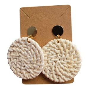 Gold and Tan Bohemian Woven Earrings
